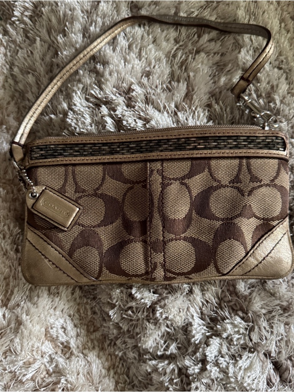 Coach Metallic Gold & Brown Signature Wristlet